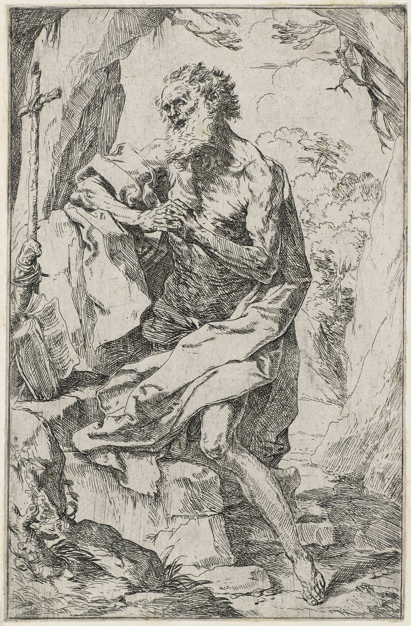 Saint Jerome (etsing på lagt papir) av Guido Reni