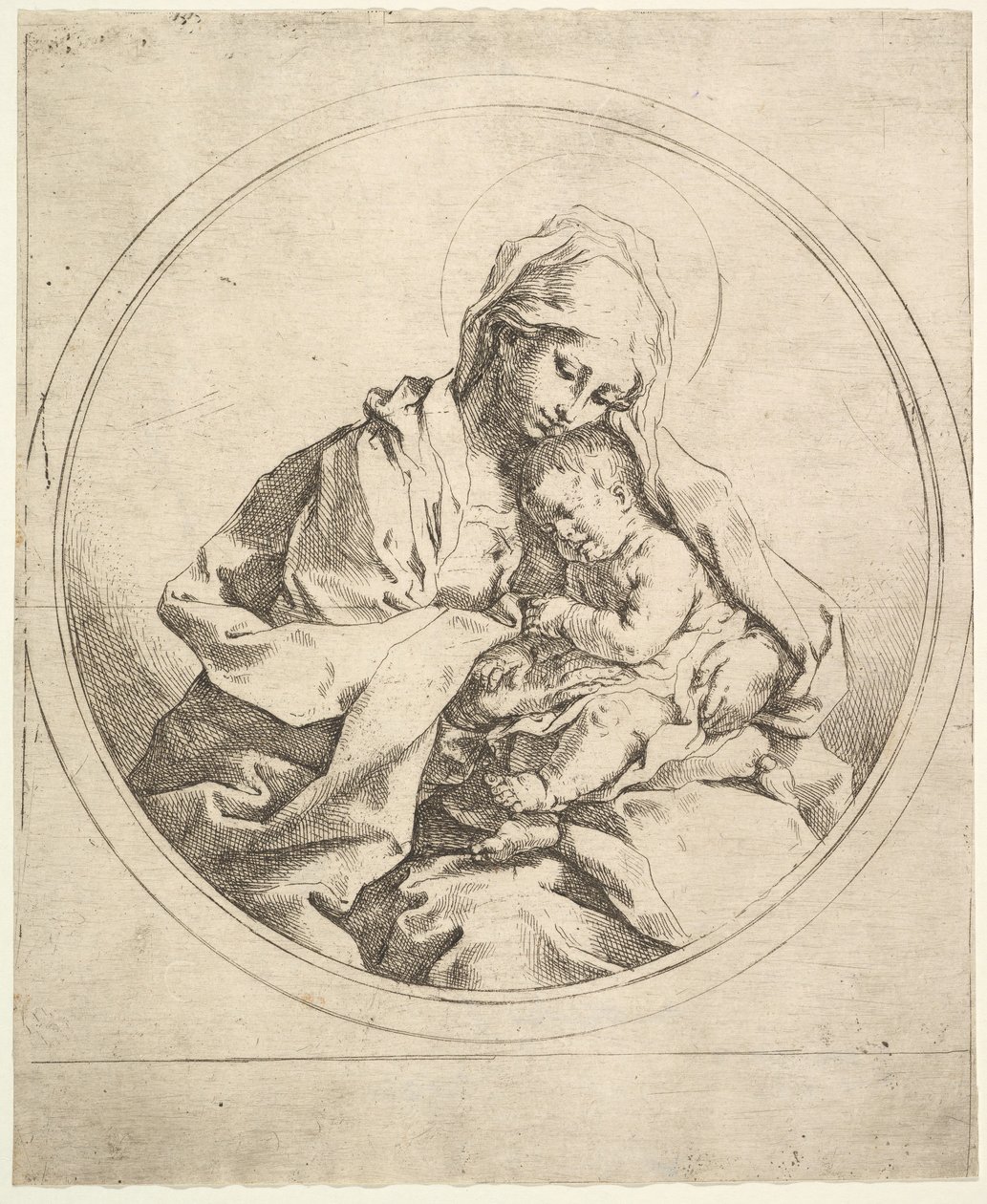 Madonnaen og barnet i runden. av Guido Reni