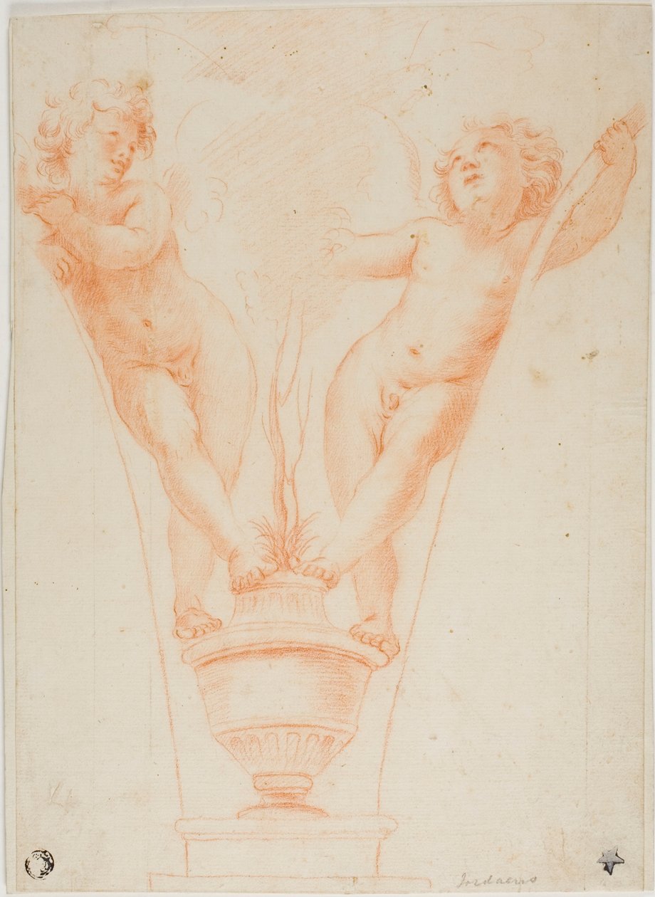 To Putti med potteplante av Guido Reni