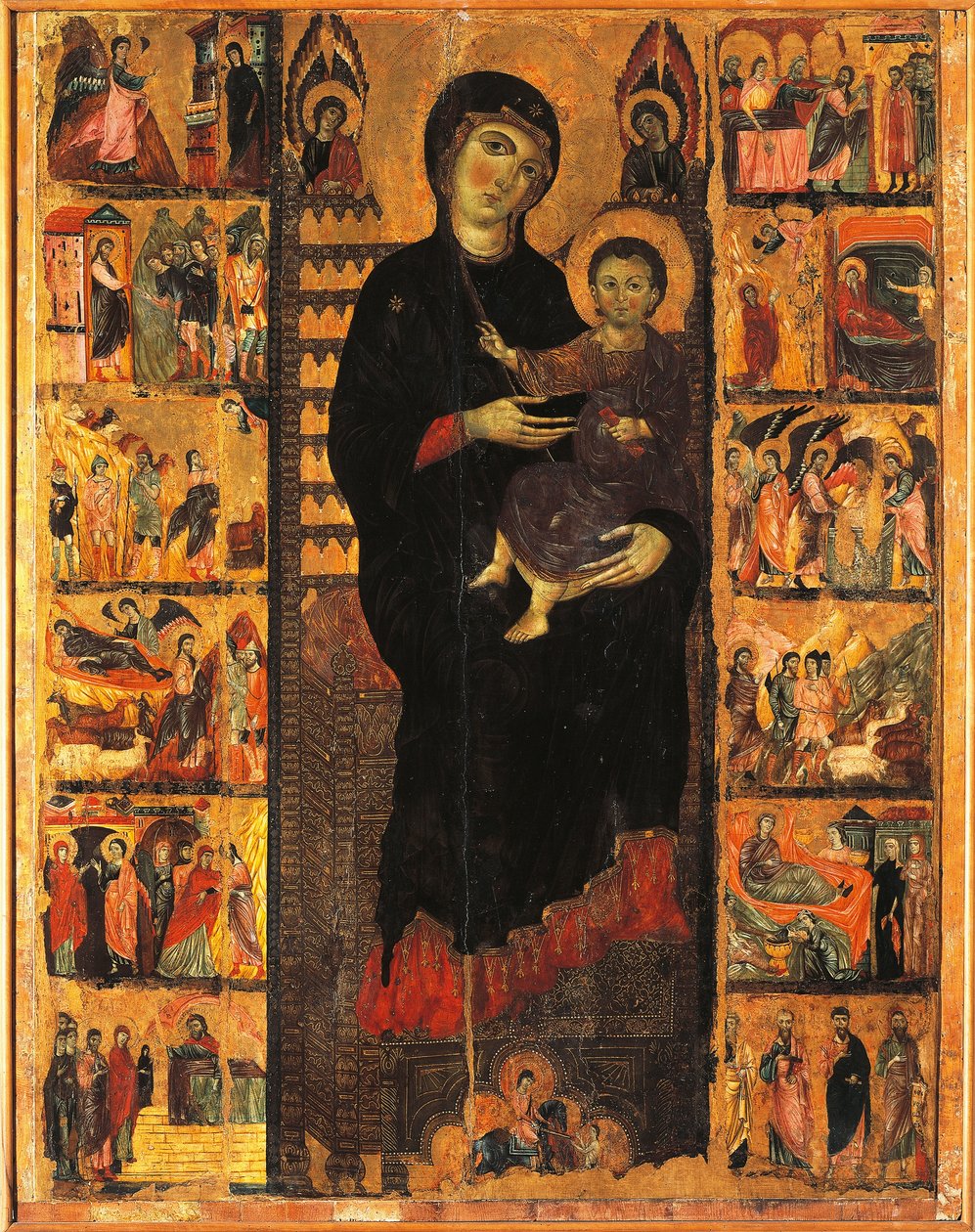 Majestet, av Guido da Siena (ca 1230-ca 1290), detalj, Hall of Pillars, Palazzo Pubblico (rådhuset), Siena, Italia av Guido da Siena