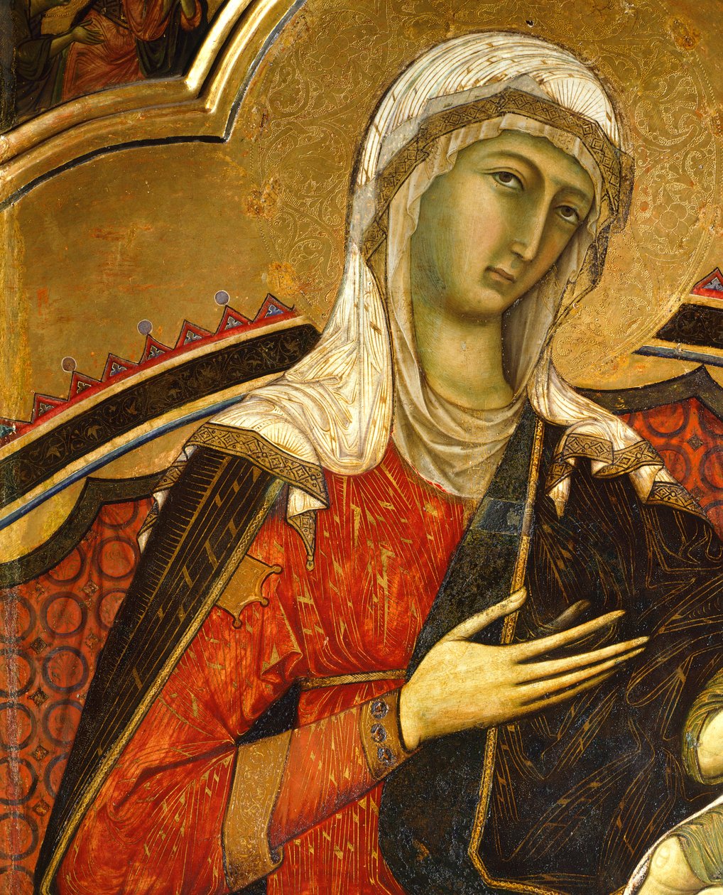 Marys ansikt, detalj fra Majestet av Guido da Siena (ca 1230-ca 1290), detalj, Hall of Pillars, Palazzo Pubblico (rådhuset), Siena av Guido da Siena
