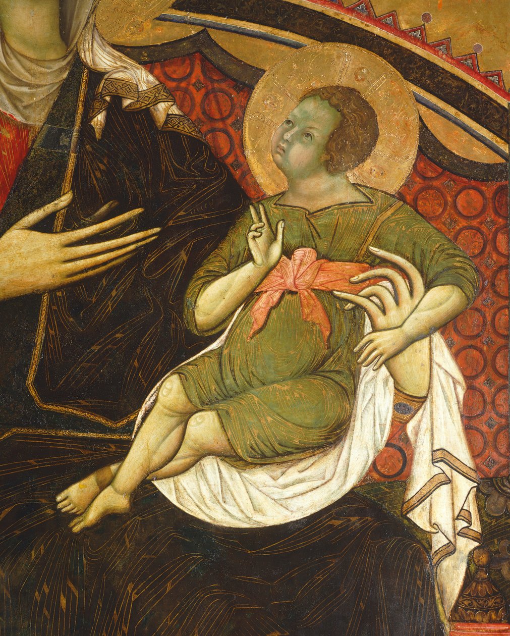 The Child Jesus, detalj fra Majestet av Guido da Siena (ca 1230-ca 1290) Hall of Pillars, Palazzo Pubblico (rådhuset), Siena av Guido da Siena
