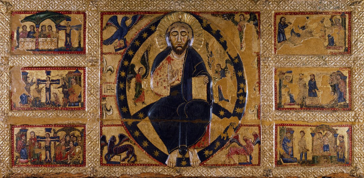 Forløseren og symbolene til evangelistene, av Guido da Siena (aktiv ca 1250-1300), maleri på tre. av Guido da Siena