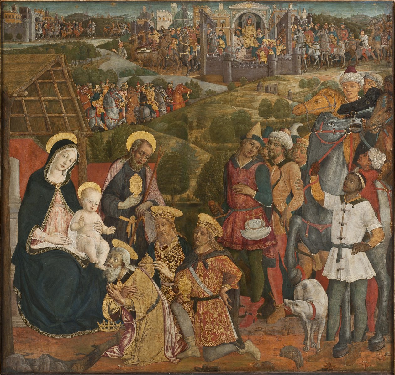 The Adoration of the Magi - The Adoration of the Magi, av Cozzarelli, Guidoccio di Giovanni (1450-1517). Tempera og olje på lerret. Mål: 168x176 cm. Nasjonalmuseet Stockholm av Guidoccio di Giovanno Cozzarelli