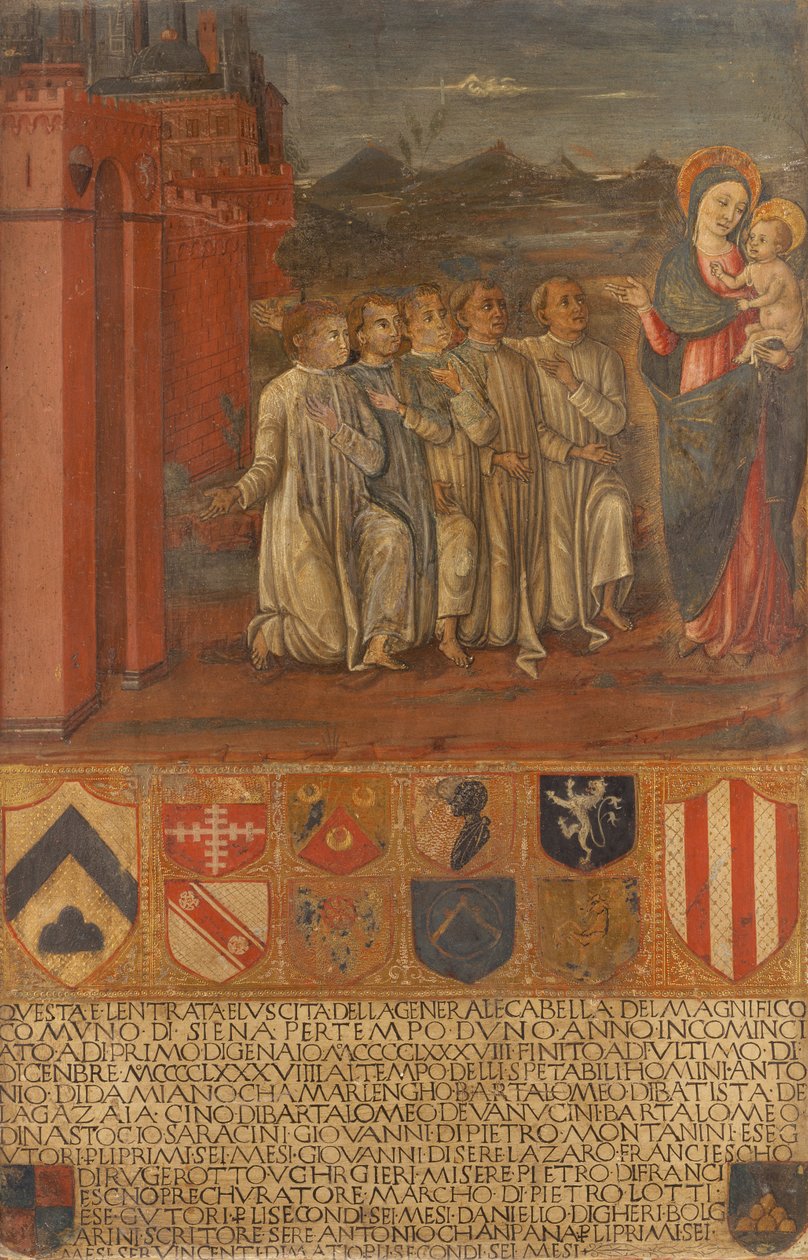 Kammerherren og hans assistenter foran Jomfruen av Guidoccio di Giovanno Cozzarelli