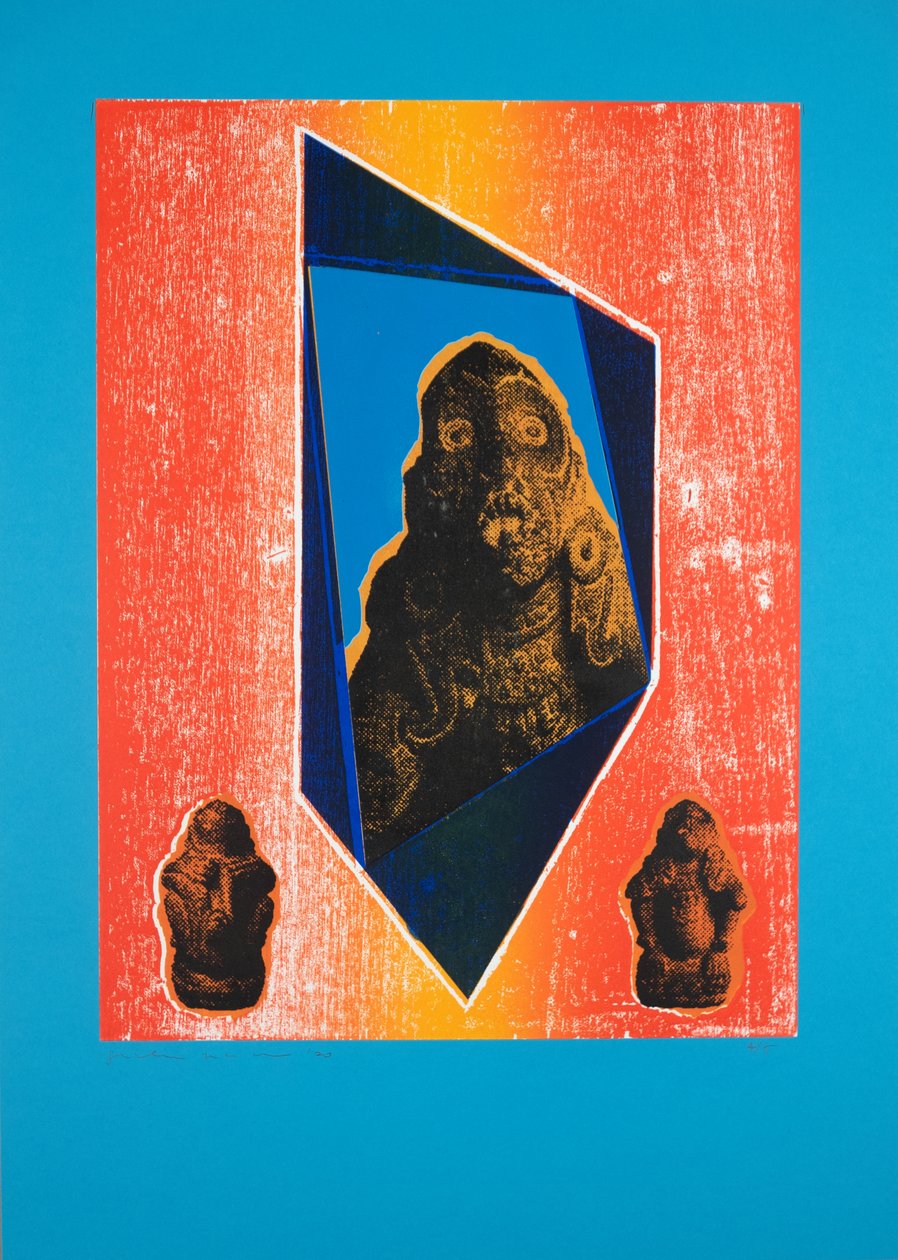 Invisible Room Nº9, Blue, 2019 (tresnitt og silketrykk) av Guilherme Pontes