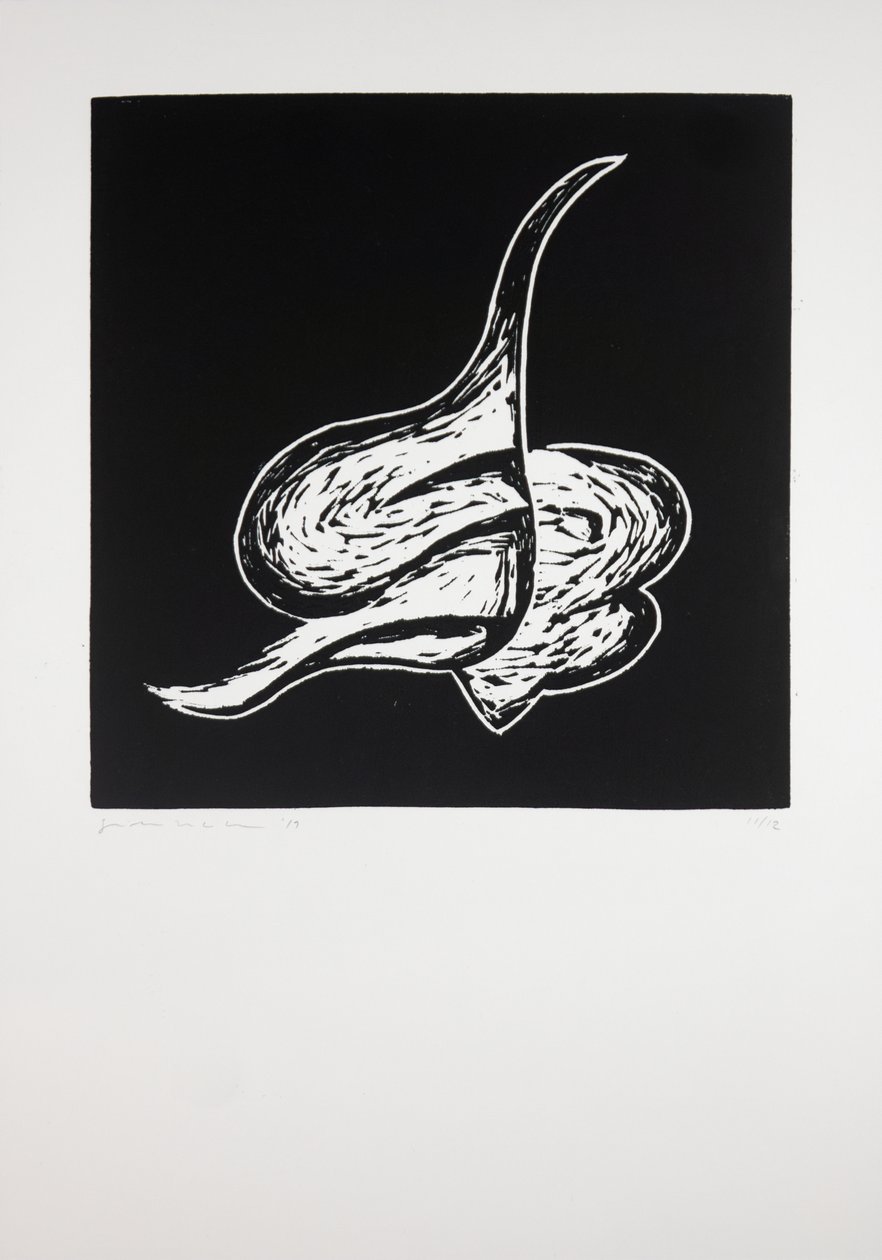 Liggende, 2019 (linosnitt) av Guilherme Pontes