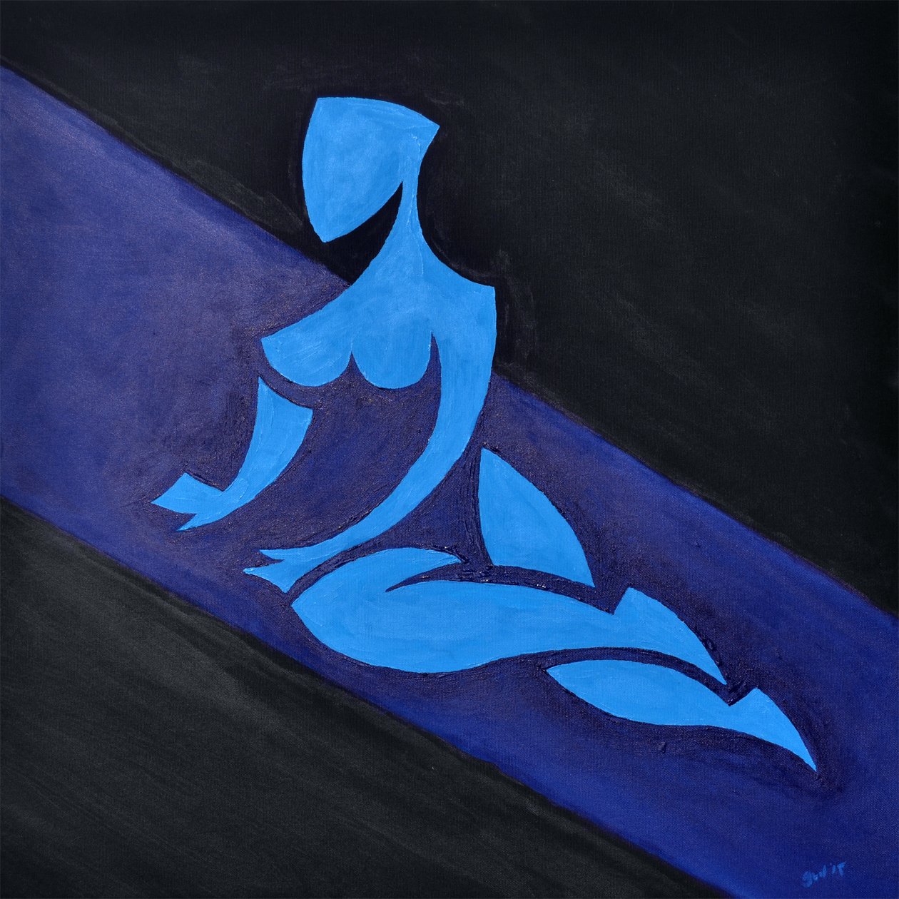 Studie for figur på skråstilt rom, 2015 (olje på lerret) av Guilherme Pontes