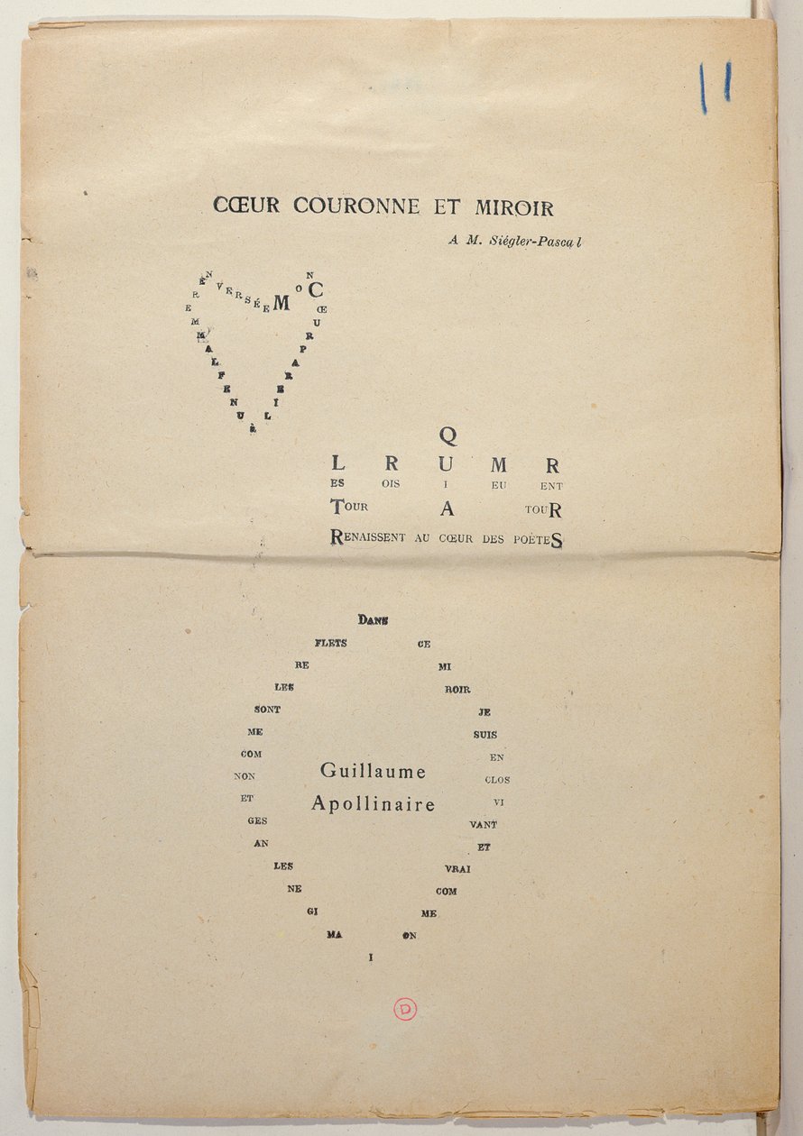 Korrekturkopi av en side fra 'Et Moi aussi Je Suis Peintre', 1914 (blekk på papir) av Guillaume Apollinaire
