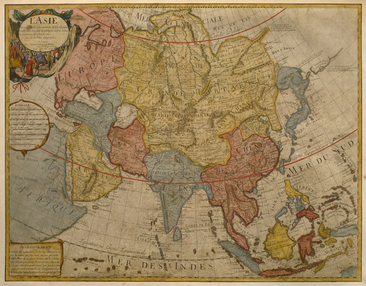 Kart over Asia, utgitt i 1700, Paris (fargegravering) av Guillaume Delisle