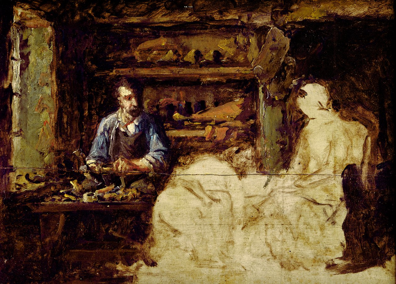 The Shoemaker of Reville, en by nær Cherbourg (olje på tre) av Guillaume Romain Fouace