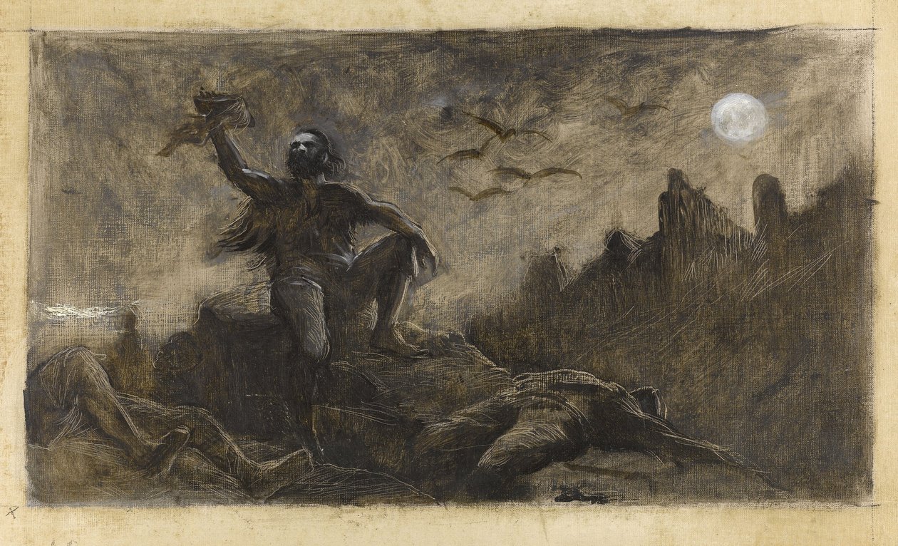 Han av Island drikker blodet til sine ofre, ca. 1889 (olje på lerret) av Guillaume Albert Demarest