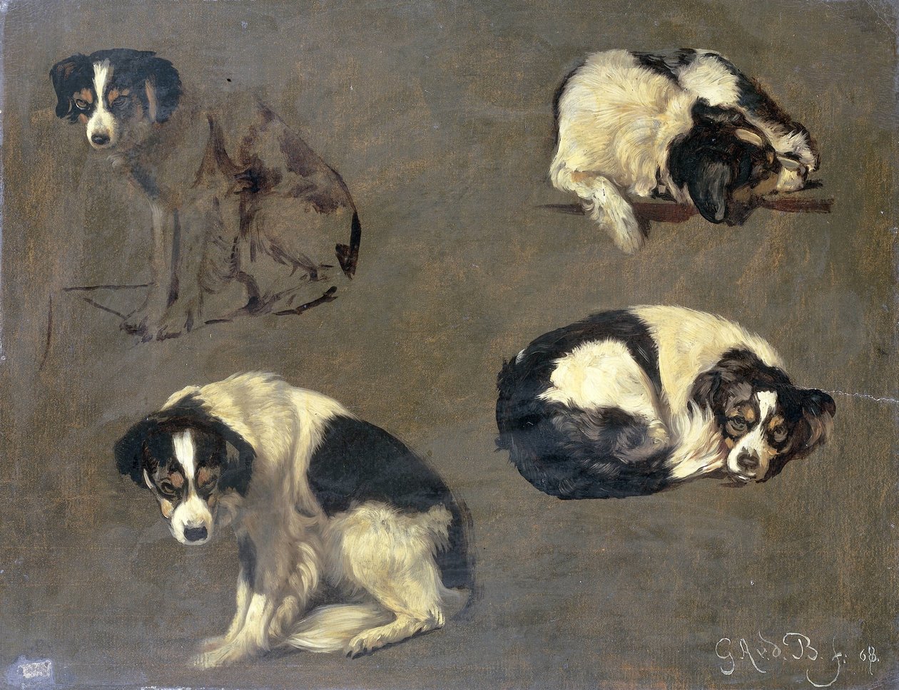 Fire studier av en hund av Guillaume Anne van der Brugghen