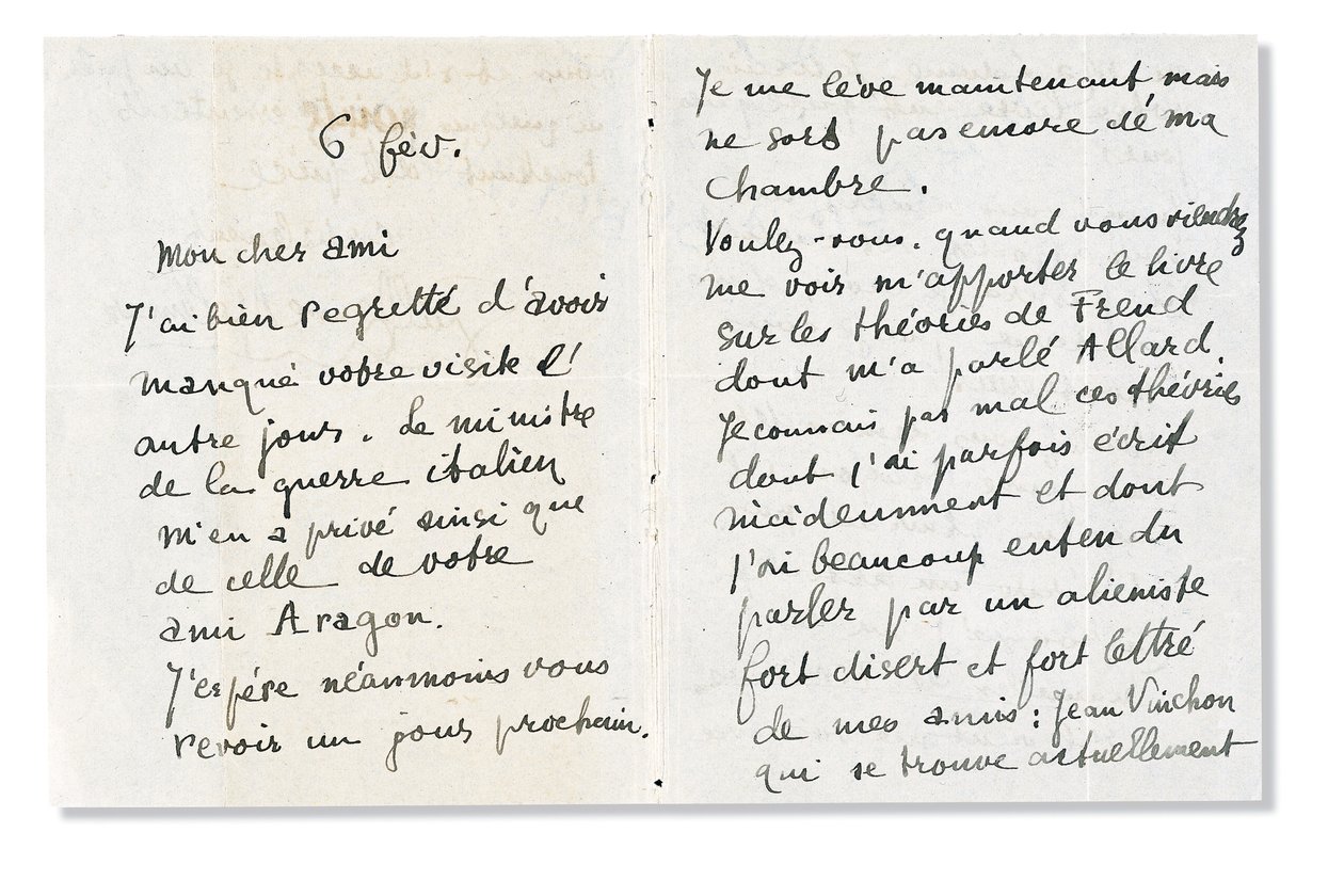 Autografbrev signert til Andre Breton, 6. februar 1918 av Guillaume Apollinaire