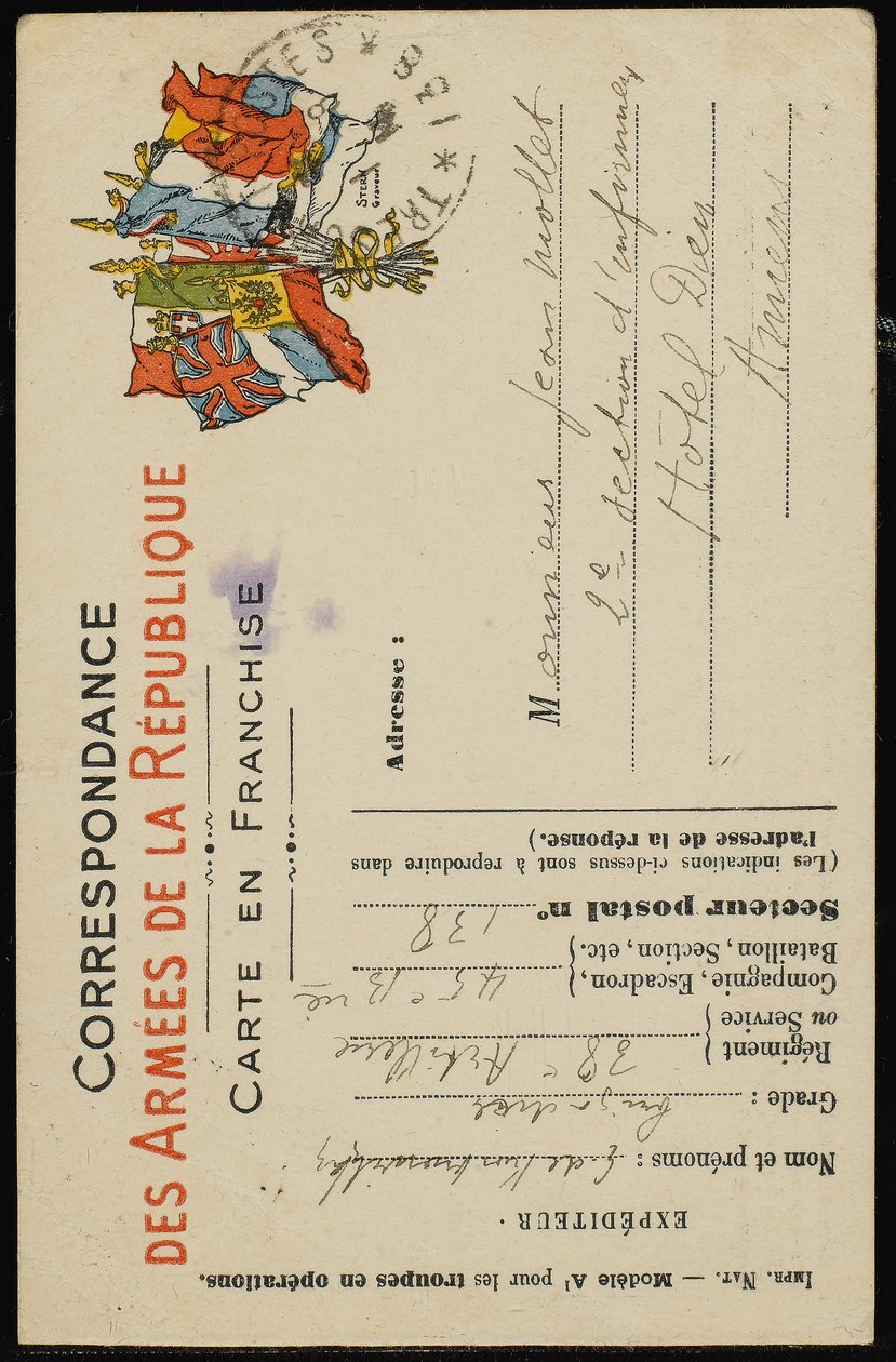 Autografpostkort til Jean Mollet, 31. juli 1915 av Guillaume Apollinaire