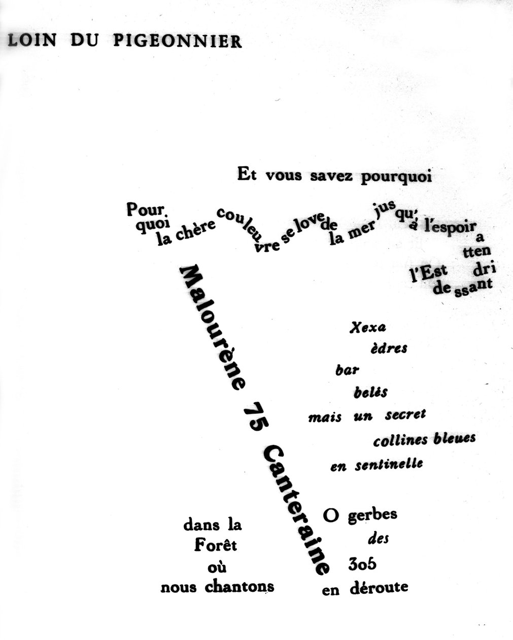 Calligram av Guillaume Apollinaire (1880-1918): "" Langt fra duefuglen"" av Guillaume Apollinaire