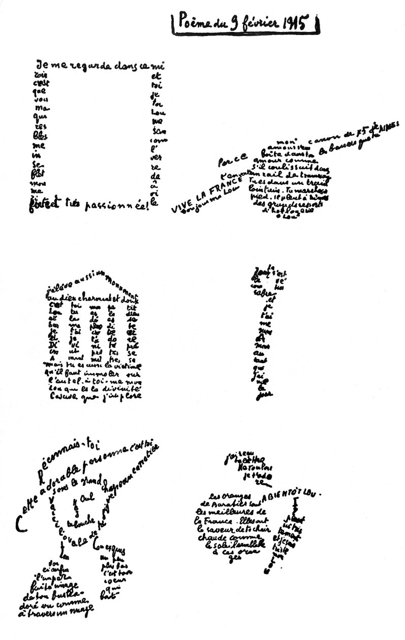Kalligram, dikt, 9. februar 1915 av Guillaume Apollinaire