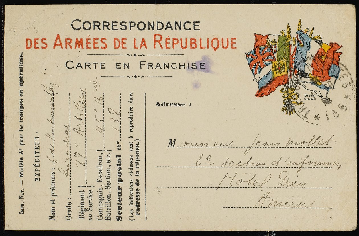 Postkort til Jean Mollet, 1915 av Guillaume Apollinaire