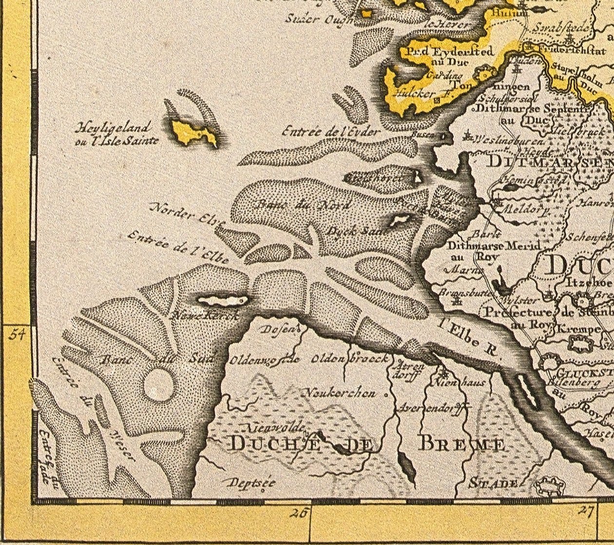 Detalj av Helgoland fra et kart over Danmark, 1730 av Guillaume Delisle