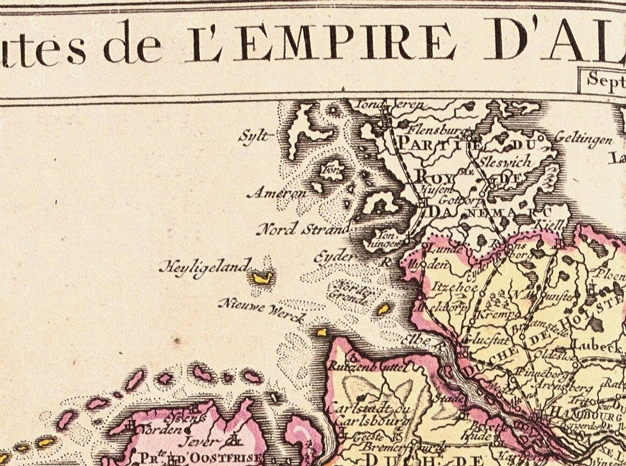 Detalj av Helgoland fra et kart over det tyske riket, 1730 av Guillaume Delisle