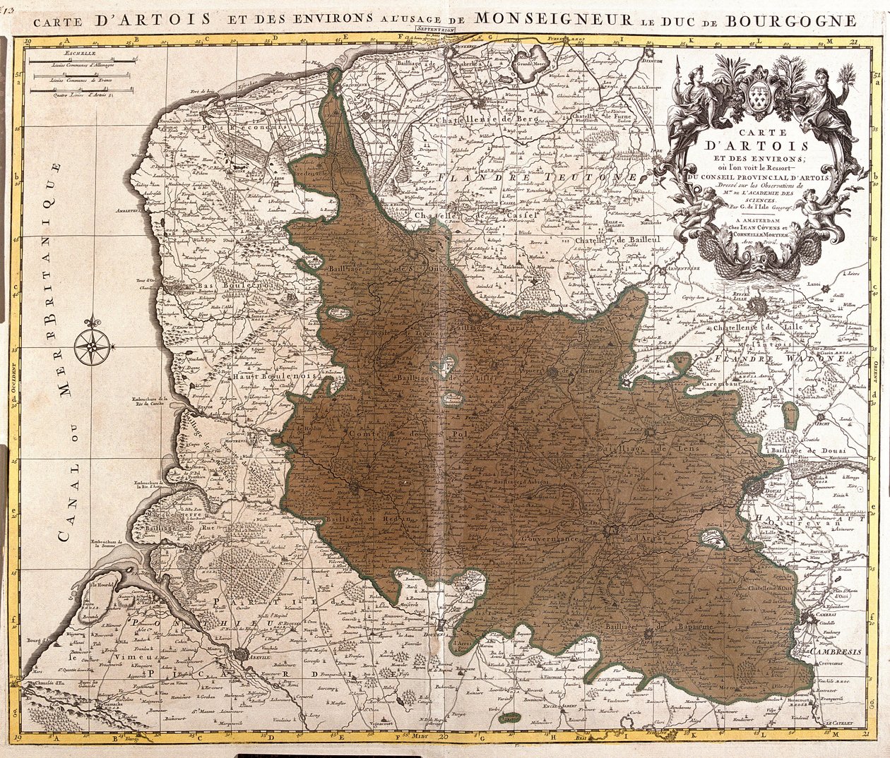 Kart over Artois (Pas de Calais, Frankrike) (radering av Guillaume Delisle