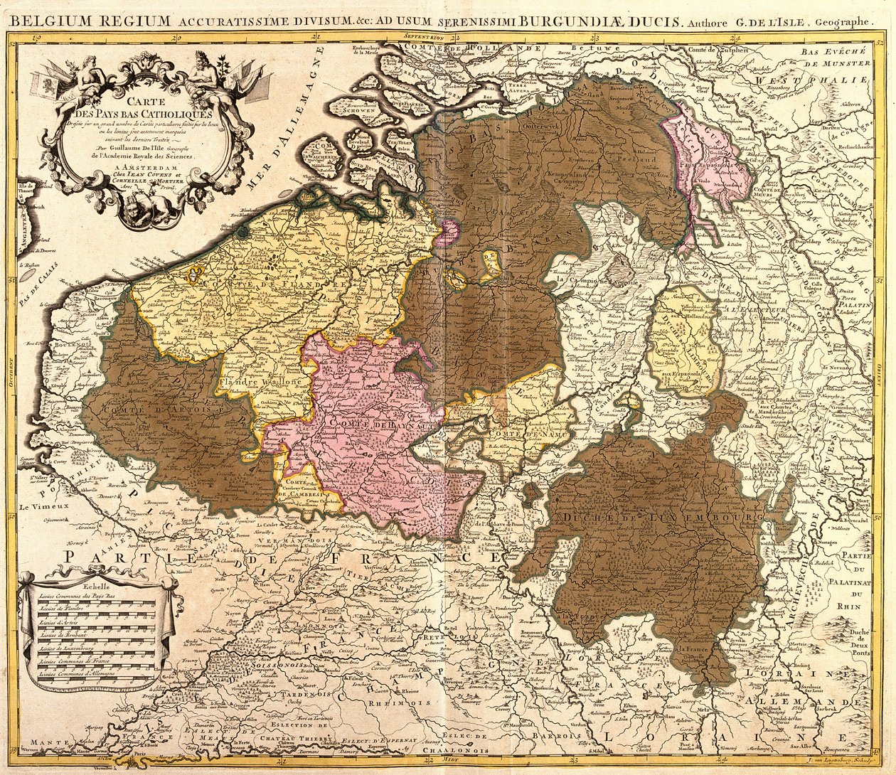 Kart over det katolske Nederland (Belgia og Luxembourg) (radering av Guillaume Delisle