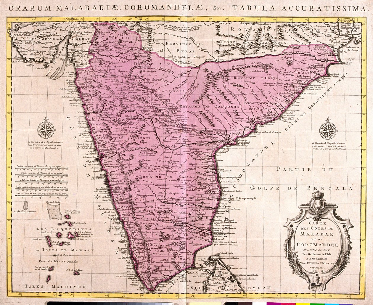Kart over Coromandel og Malabar (India) (etsing av Guillaume Delisle