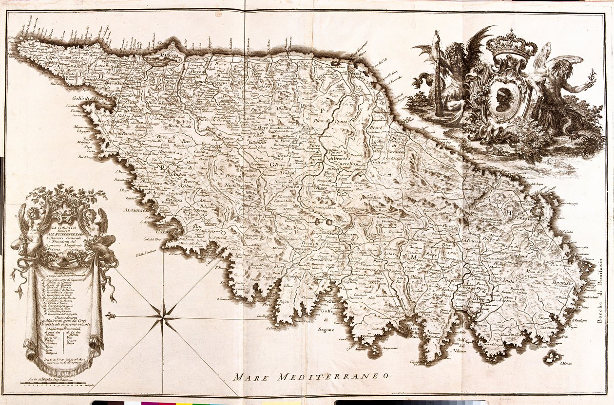 Kart over Korsika (Frankrike) (radering av Guillaume Delisle