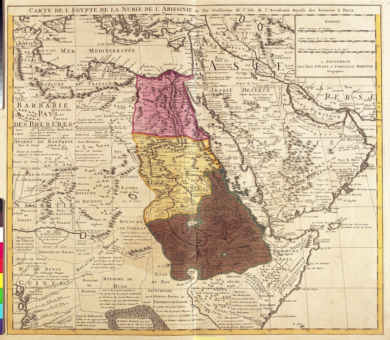 Kart over Egypt, Nubia (Sudan) og Abyssinia (Etiopia) (radering av Guillaume Delisle