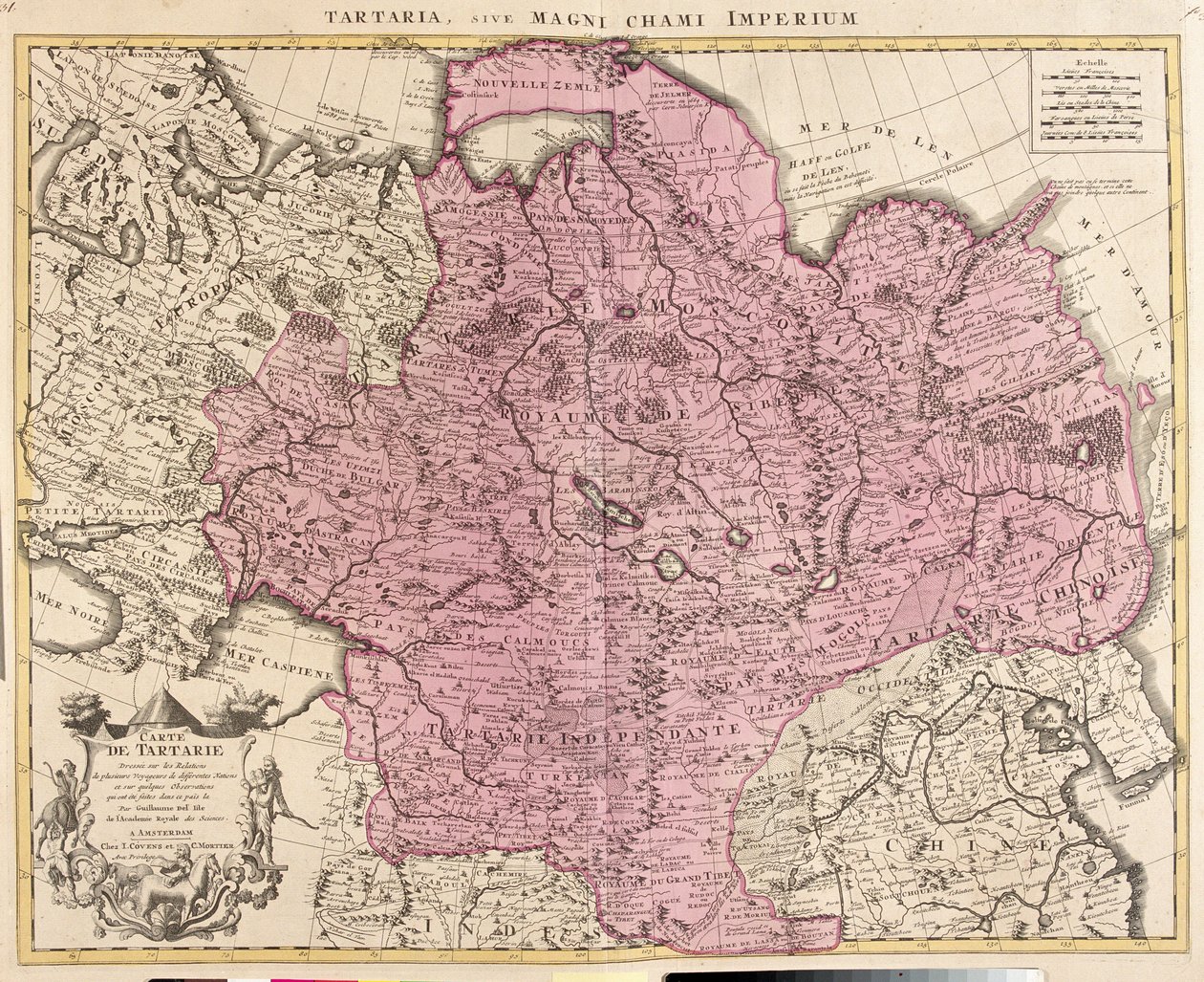 Kart over Tartaria (Sentral-Asia, Sibir, Turkestan, Mongolia og Manchuria) (radering av Guillaume Delisle