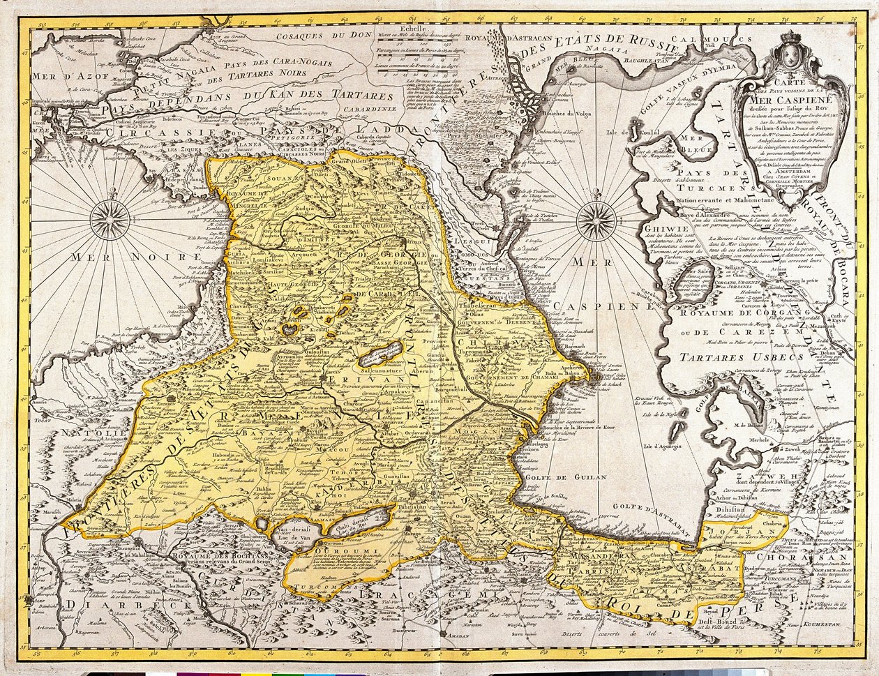 Kart over nabolandene i Det kaspiske hav (Russland, Armenia, Persia, Kasakhstan, Turkmenistan) (radering av Guillaume Delisle