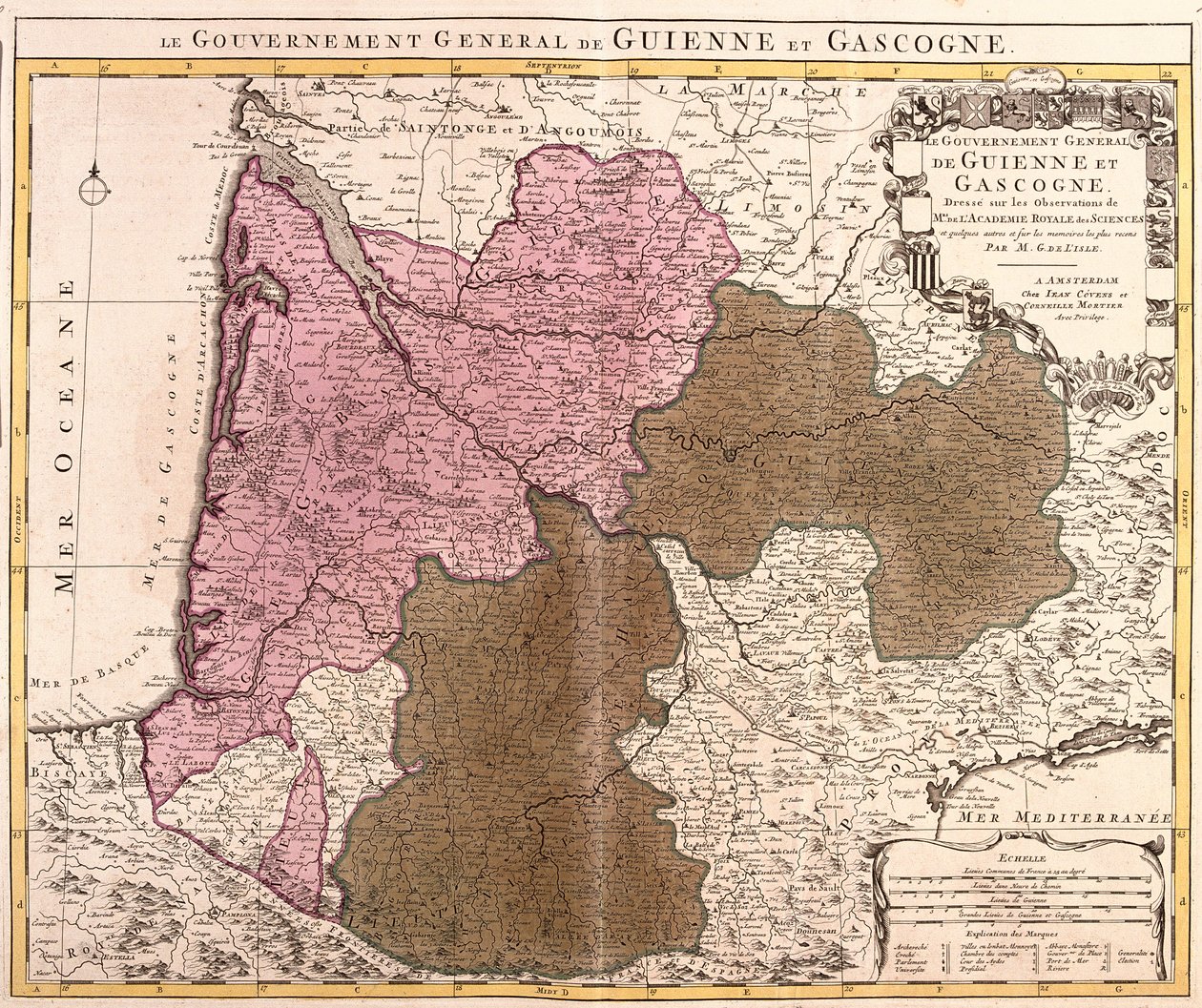 Kart over regjeringen i Guyenne og Gascogne (Frankrike) (radering av Guillaume Delisle