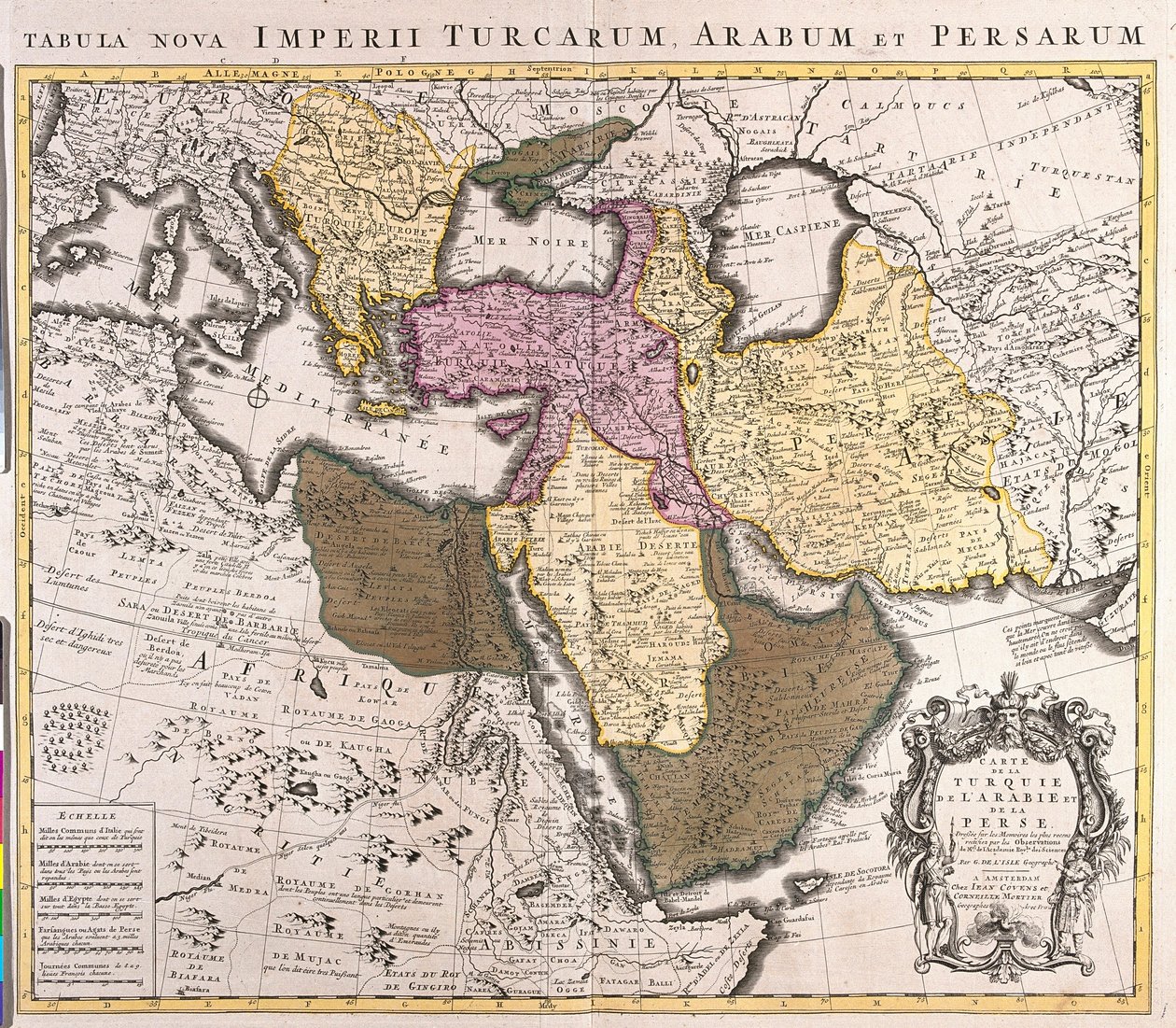 Kart over Midtøsten: Det tyrkiske imperiet, Persia og den arabiske halvøy (etsing av Guillaume Delisle
