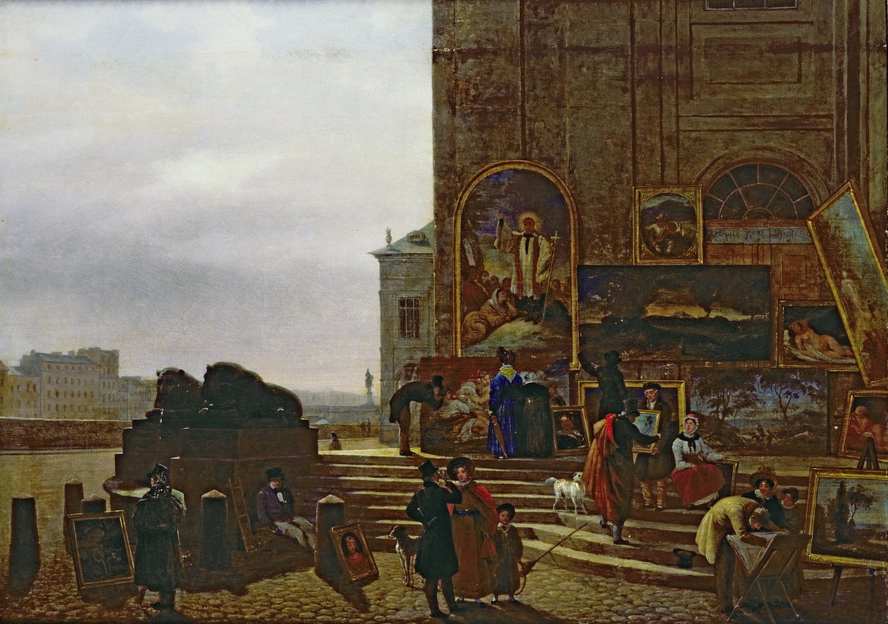 Selger malerier utenfor Institut de France, 1837 av Guillaume Frederic Ronmy