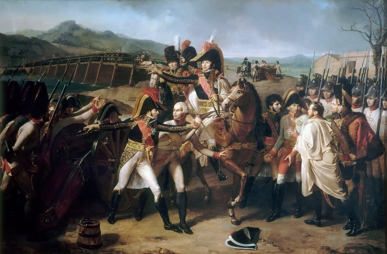 Overraskelse ved broen over Donau 13. november 1805 av Guillaume Guillon Lethière