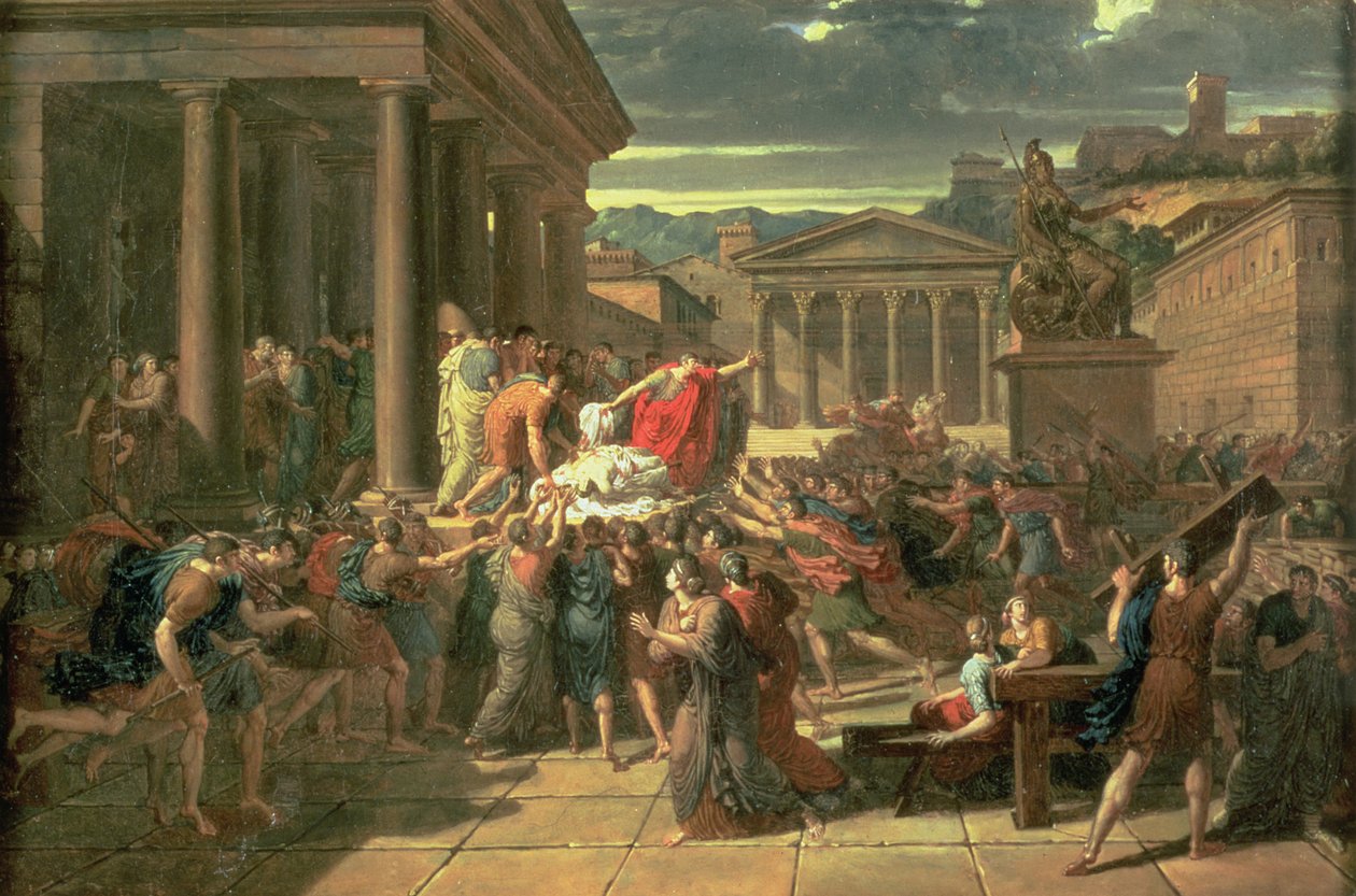Cæsars død (100-44 f.Kr.) (olje på papir) av Guillaume Guillon Lethière