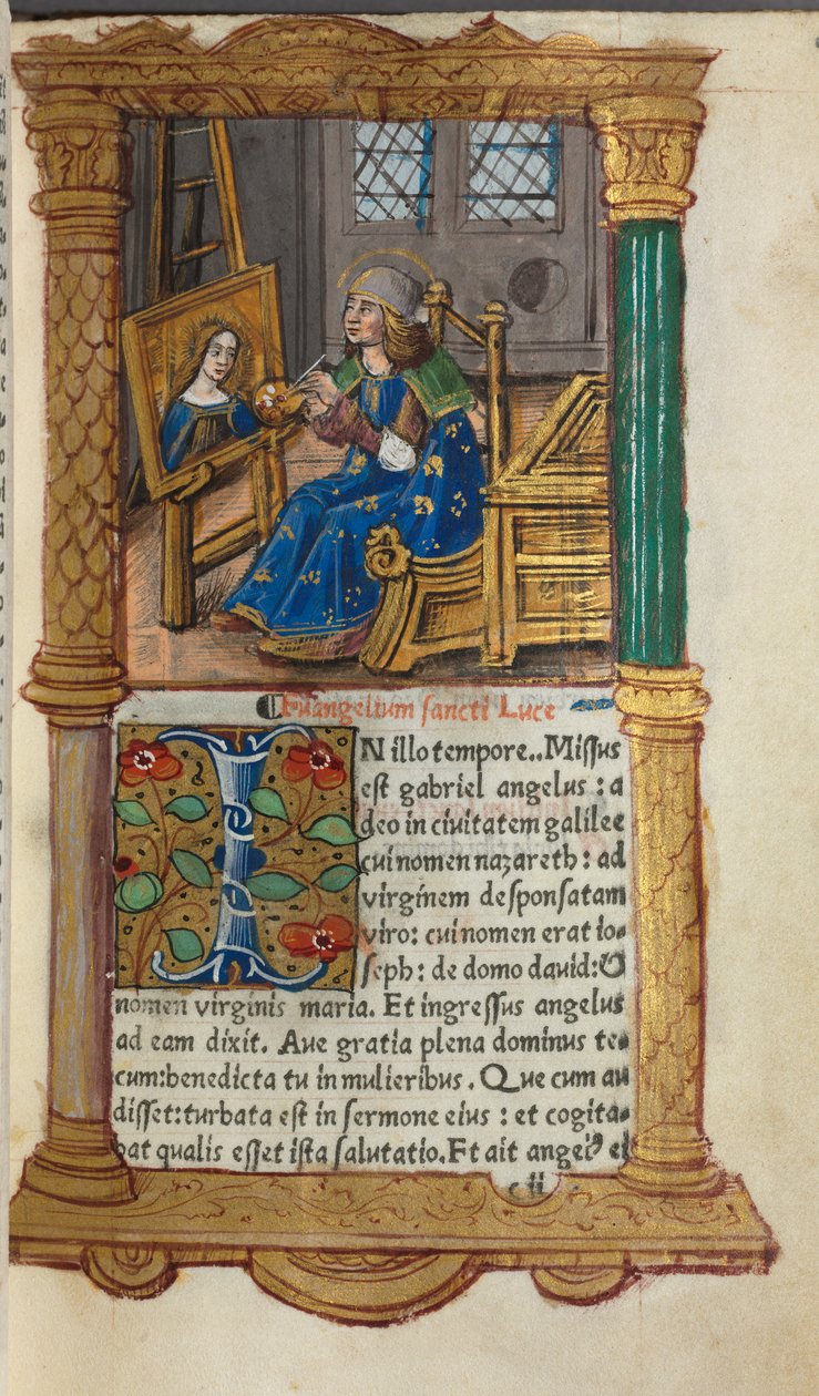 Trykt timebok Bruk av Roma: fol.18r, St. Luke, 1510. av Guillaume Le Rouge