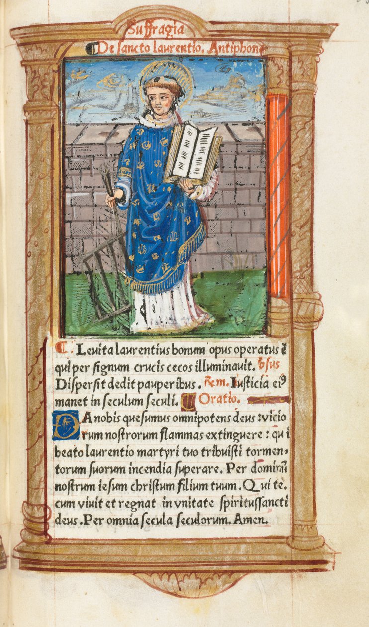 Trykt Timebok Bruk av Roma: fol. 101r, St. Lawrence, 1510. av Guillaume Le Rouge