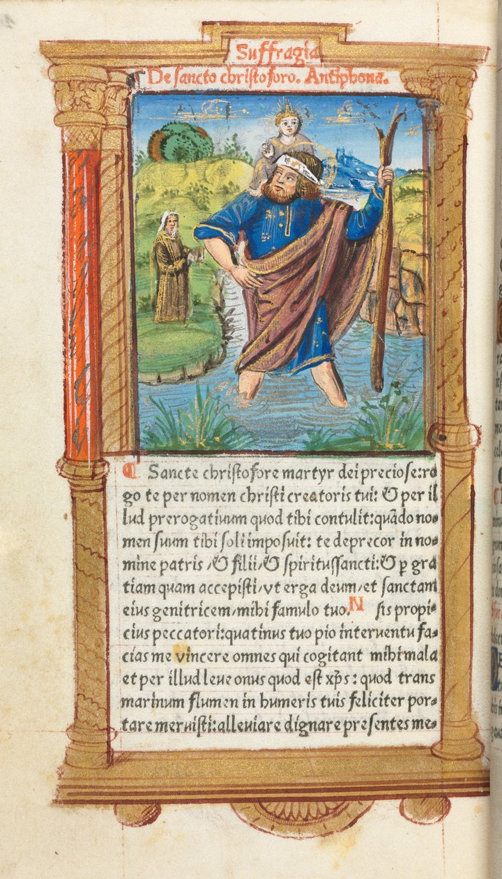 Trykt Timebok Bruk av Roma: fol. 101v, St. Christopher, 1510. av Guillaume Le Rouge