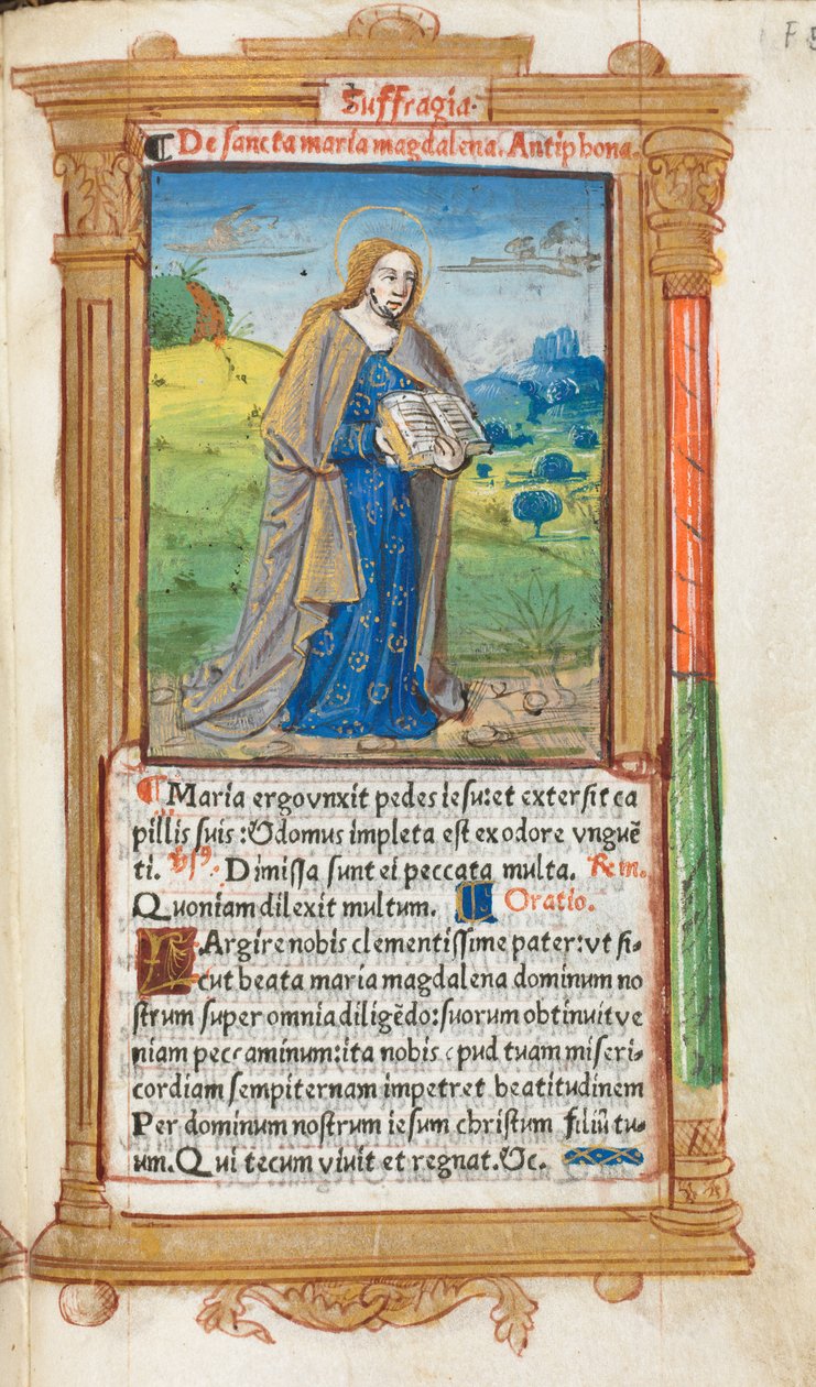 Trykt Timebok Bruk av Roma: fol. 109r, Maria Magdalena, 1510. av Guillaume Le Rouge