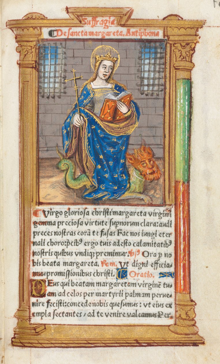 Trykt Timebok Bruk av Roma: fol. 110r, St. Margaret, 1510. av Guillaume Le Rouge