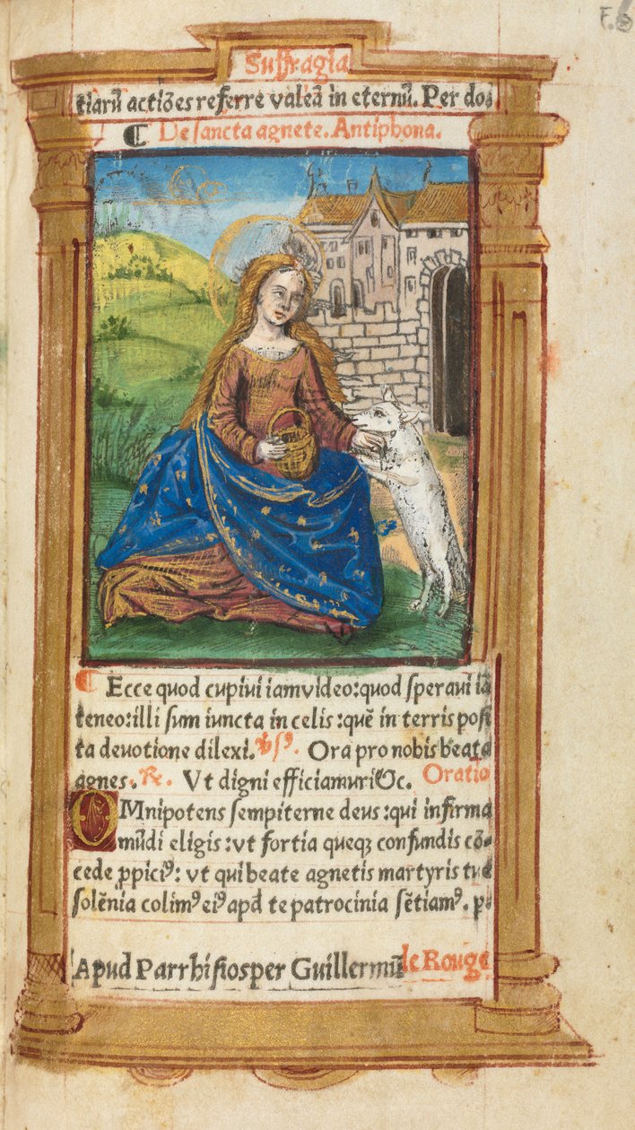 Trykt Timebok Bruk av Roma: fol. 112r, St. Agnes, 1510. av Guillaume Le Rouge