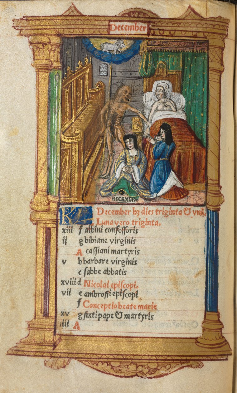 Trykt Timebok Bruk av Roma: fol. 13v, desember kalenderside, 1510. av Guillaume Le Rouge