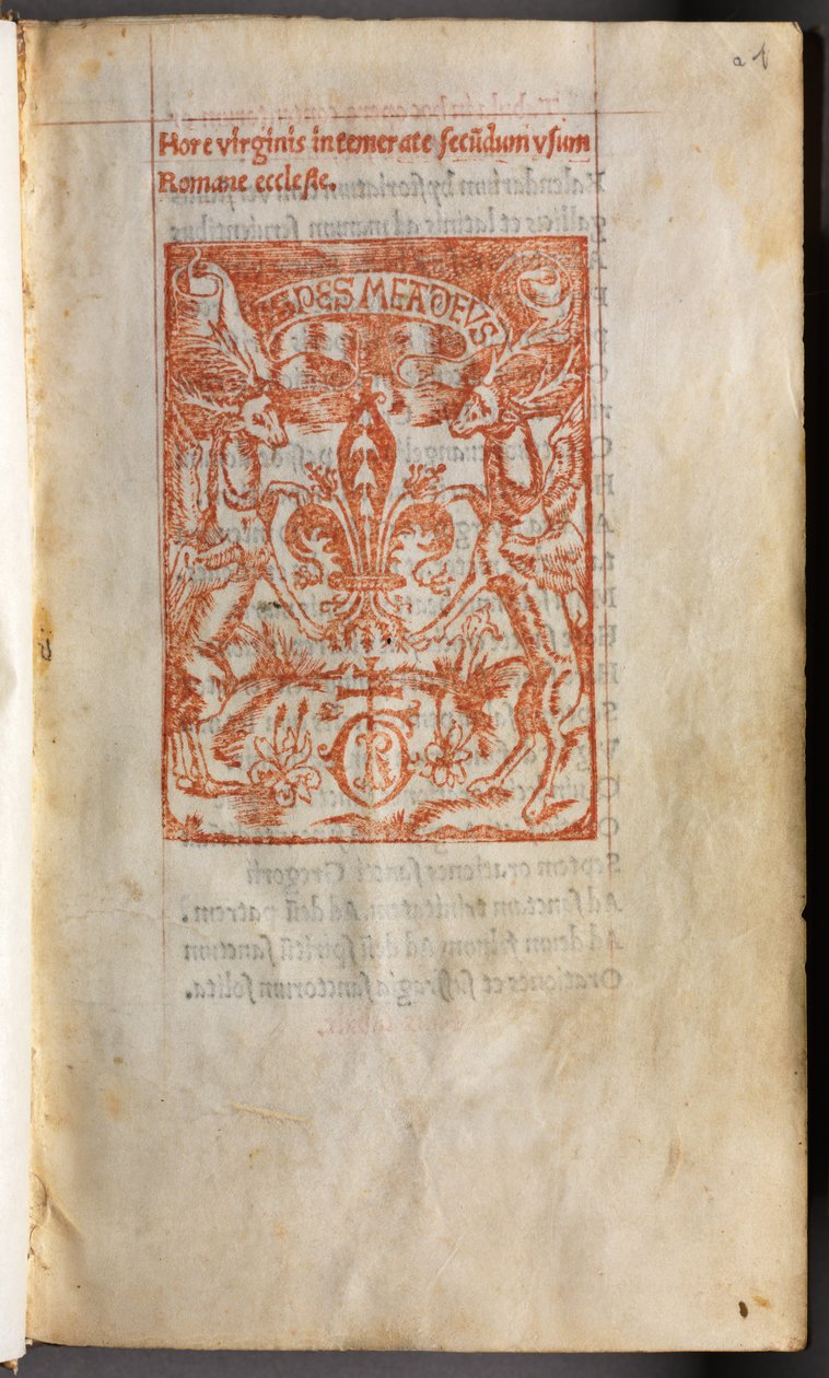 Trykt Timebok Bruk av Roma: fol. 1r, Printers Mark, 1510. av Guillaume Le Rouge