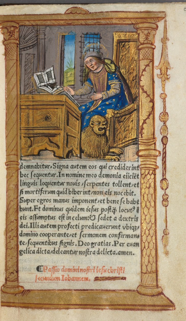 Trykt Timebok Bruk av Roma: fol. 20r, St. Mark, 1510. av Guillaume Le Rouge