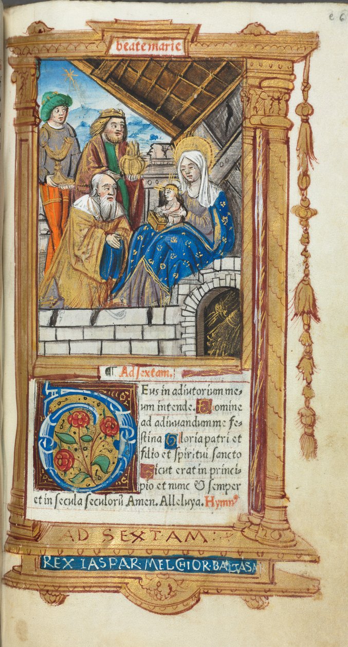 Trykt Timebok Bruk av Roma: fol. 38r, Adoration of the Magi, 1510. av Guillaume Le Rouge