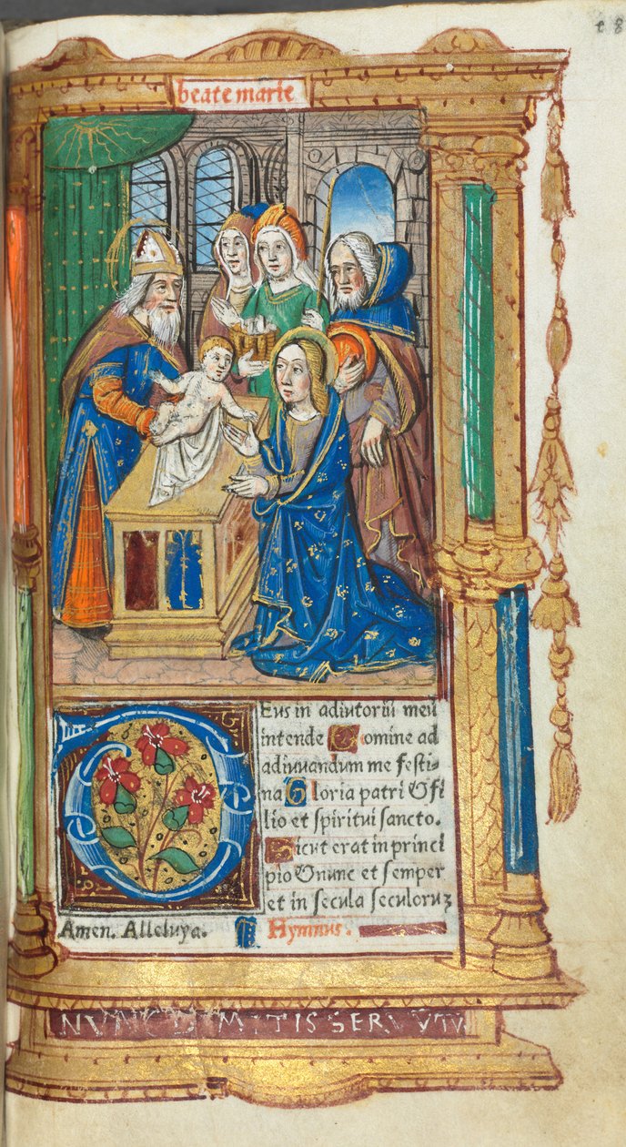 Trykt Timebok Bruk av Roma: fol. 40r, Presentasjon i tempelet, 1510. av Guillaume Le Rouge
