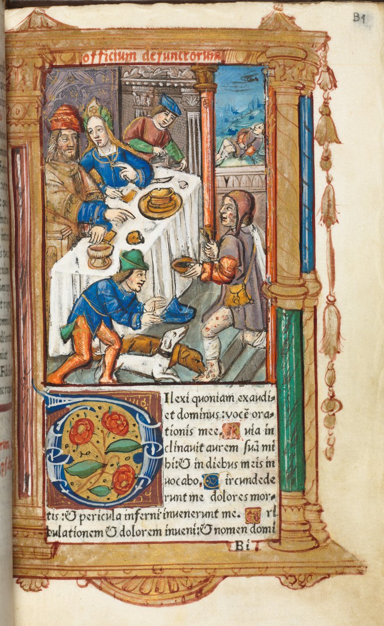 Trykt Timebok Bruk av Roma: fol. 73r, Lasarus, 1510. av Guillaume Le Rouge