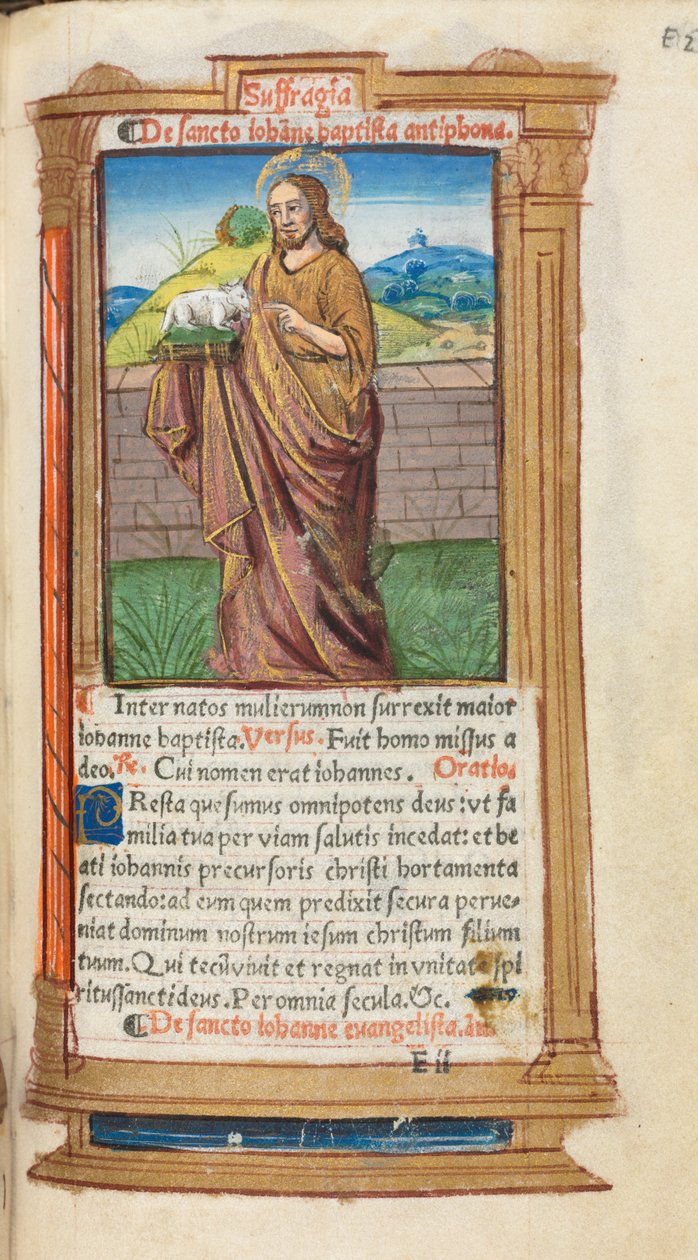 Trykt Timebok Bruk av Roma: fol. 98r, Døperen Johannes, 1510. av Guillaume Le Rouge