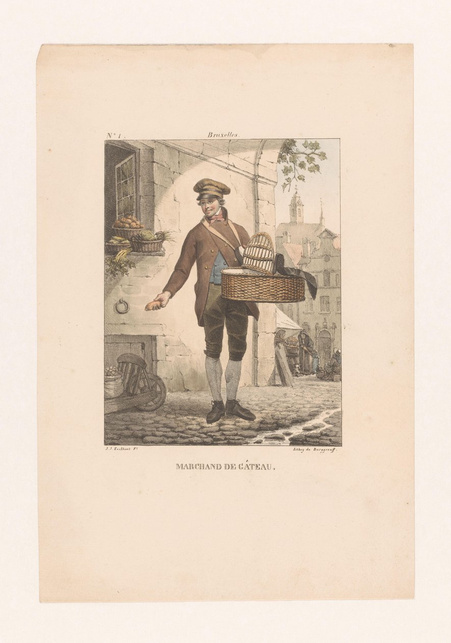 Konditorselger i Brussel Brussel (tittel på objekt) Marchand de Gâteau (tittel på objekt) Ulike kostymer i Storbritannia av Nederland (serietittel) Costumes du peuple de toutes les provinces du royaume des Pays-Bas (se av Guillaume Philidor Van den Burggraaff
